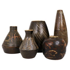 Vintage Group of 5 Brown Vases Ceramics, Rörstrand - Carl-Harry Stålhane