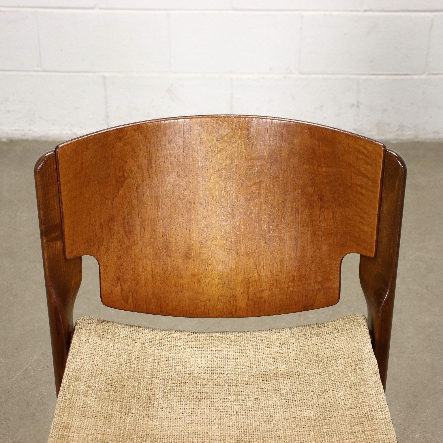 Italian Group of 5 Chairs Cassina Plywood Fabric, Italy, 1960s
