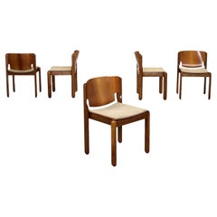 Group of 5 Chairs Cassina Plywood Fabric, Italy, 1960s