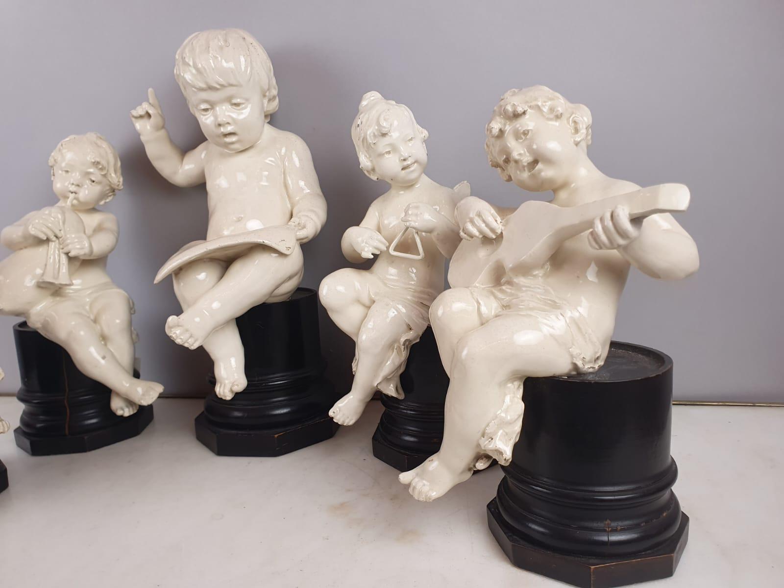 Group Of 5 Earthenware Musician Cherubs, Late 19th, Early 20th. For Sale 5