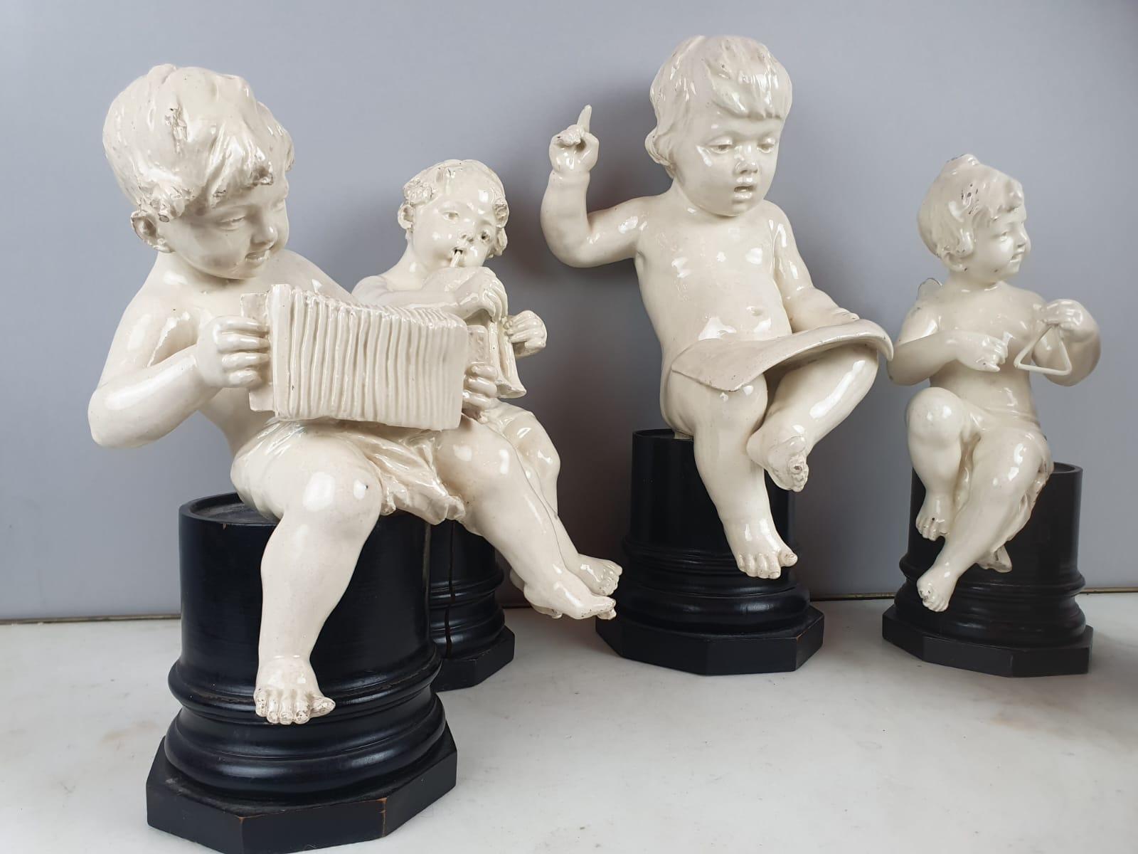 Group Of 5 Earthenware Musician Cherubs, Late 19th, Early 20th. For Sale 6