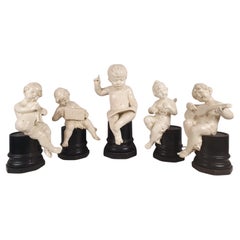 Group Of 5 Earthenware Musician Cherubs, Late 19th, Early 20th.