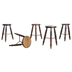 Antique Group of English Oak and Iron Joint Pub Stools Late 19th Century (3 available)