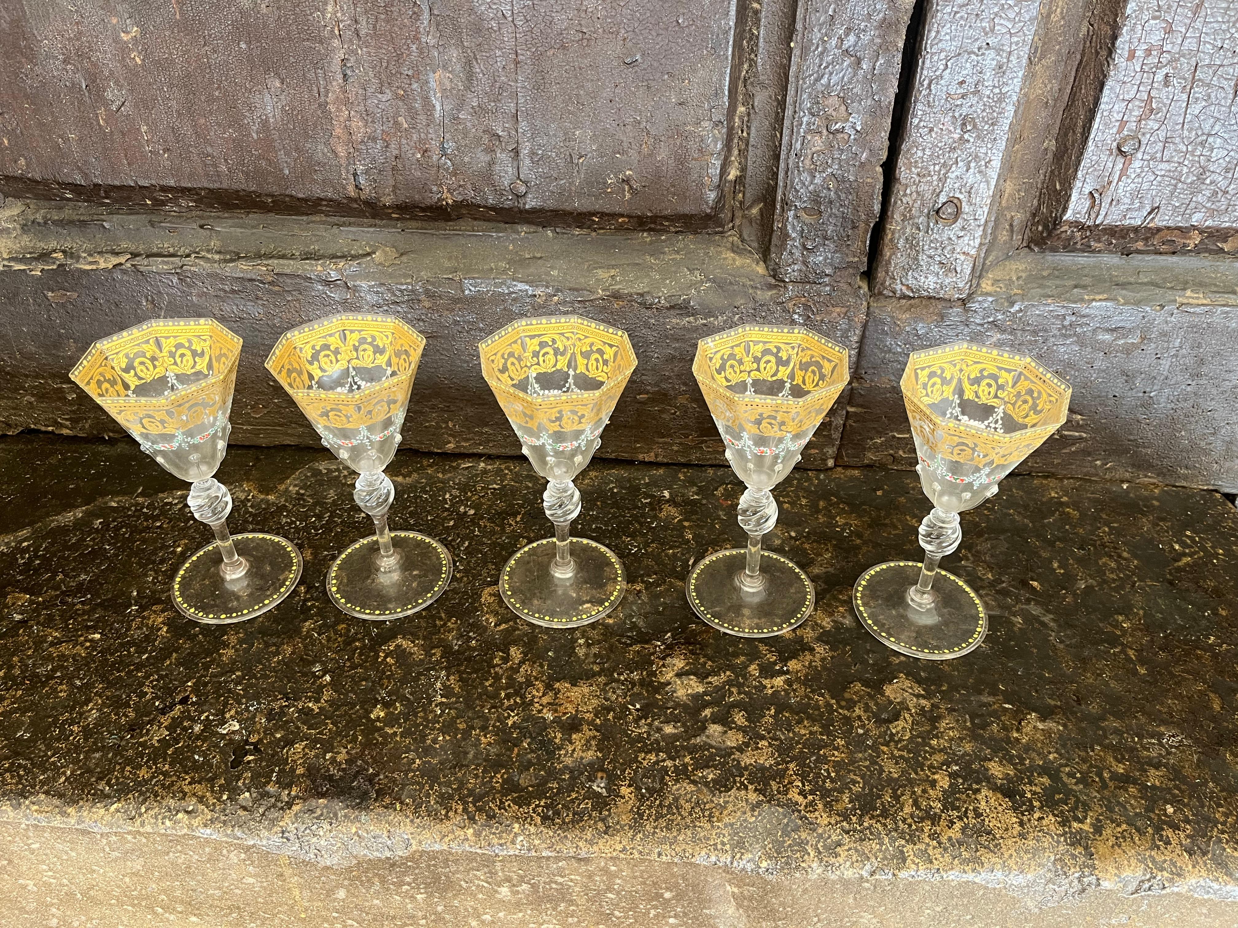 Early 20th Century Group of 5 hexagonal Murano Glasses early 1900s For Sale