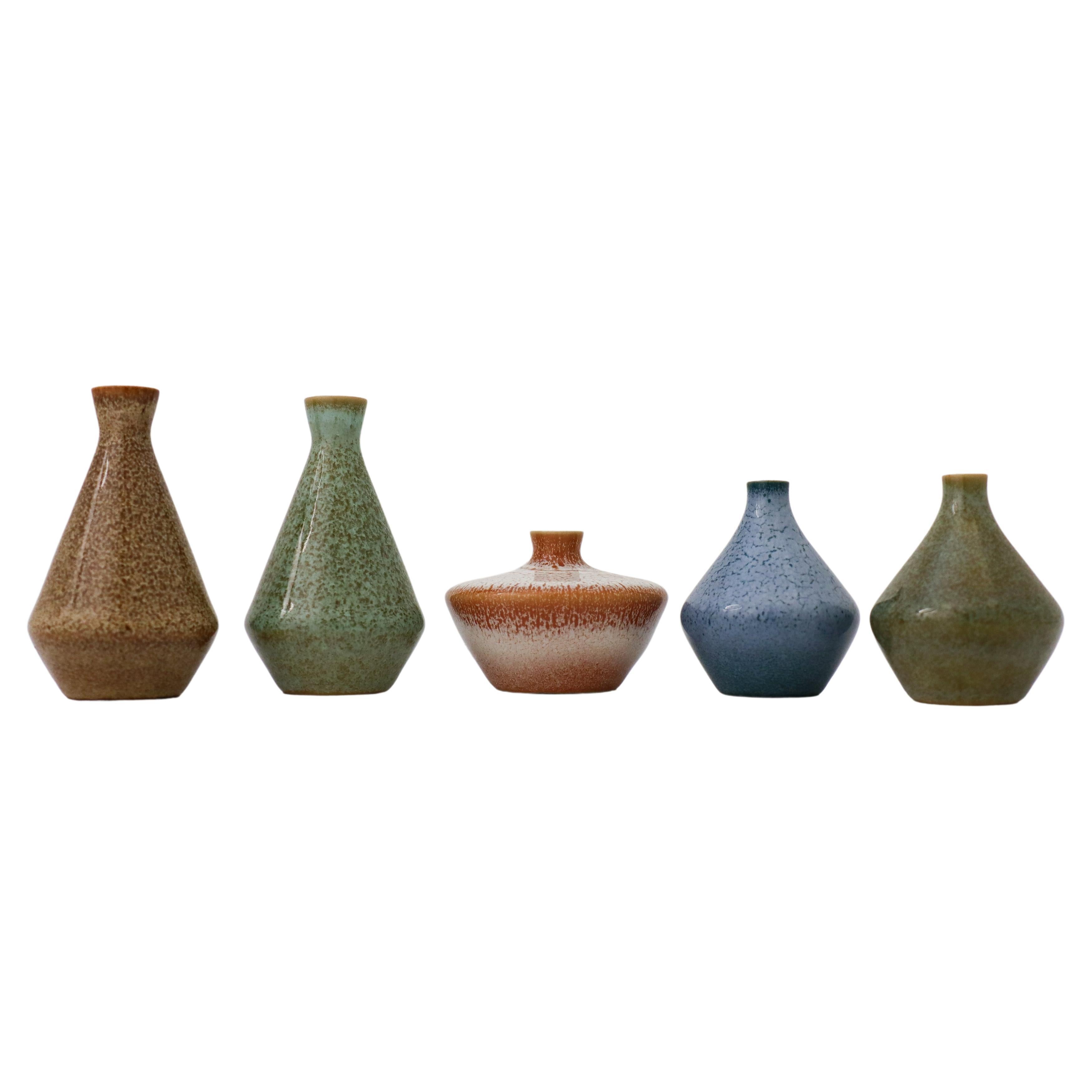 Gruppe von 5 Miniature Vasen, Bertil Lundgren, Rörstrand, Midcentury Vintage