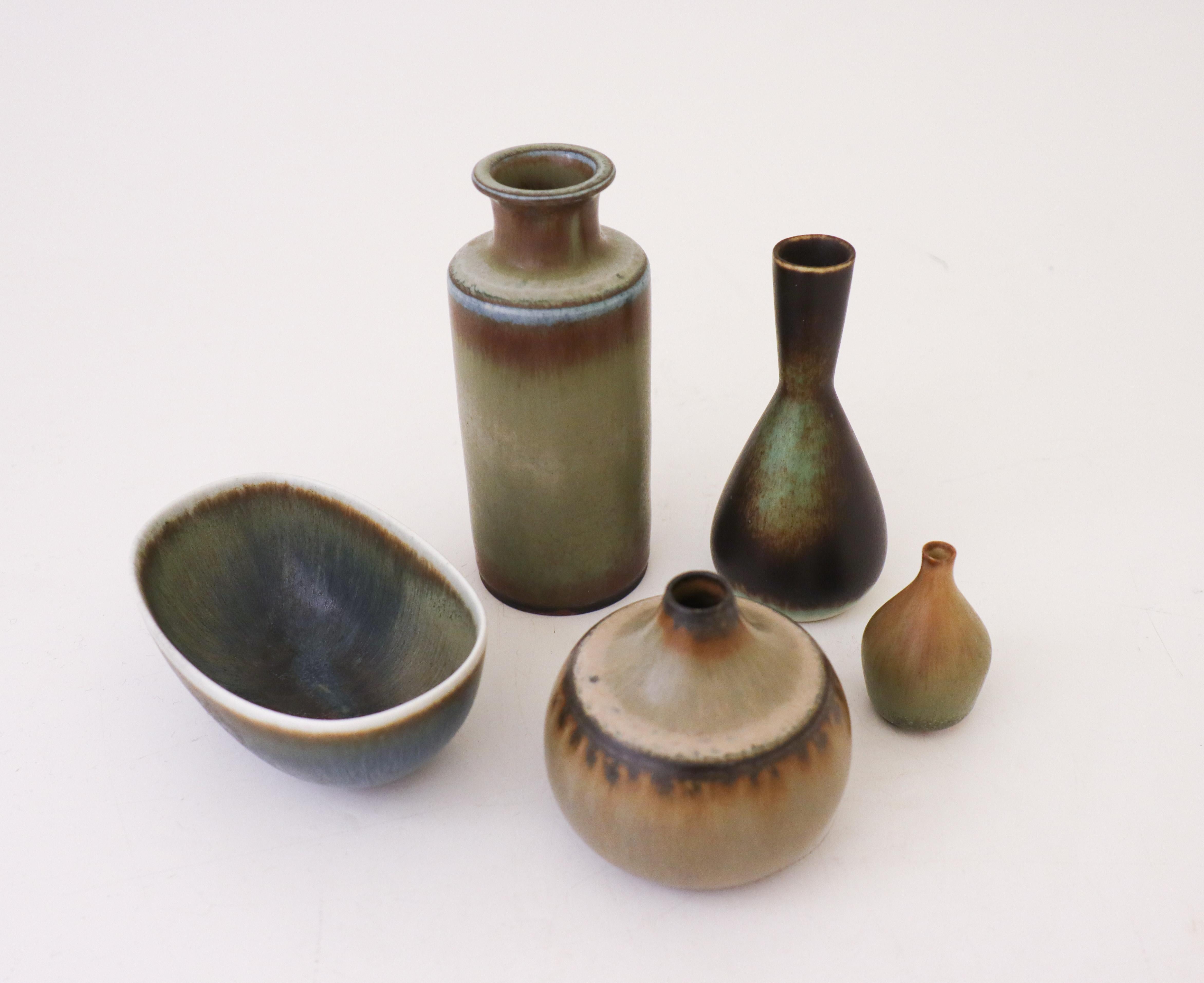 Glazed Group of 5 Pieces Ceramics, Rörstrand Carl-Harry Stålhane, Midcentury Vintage
