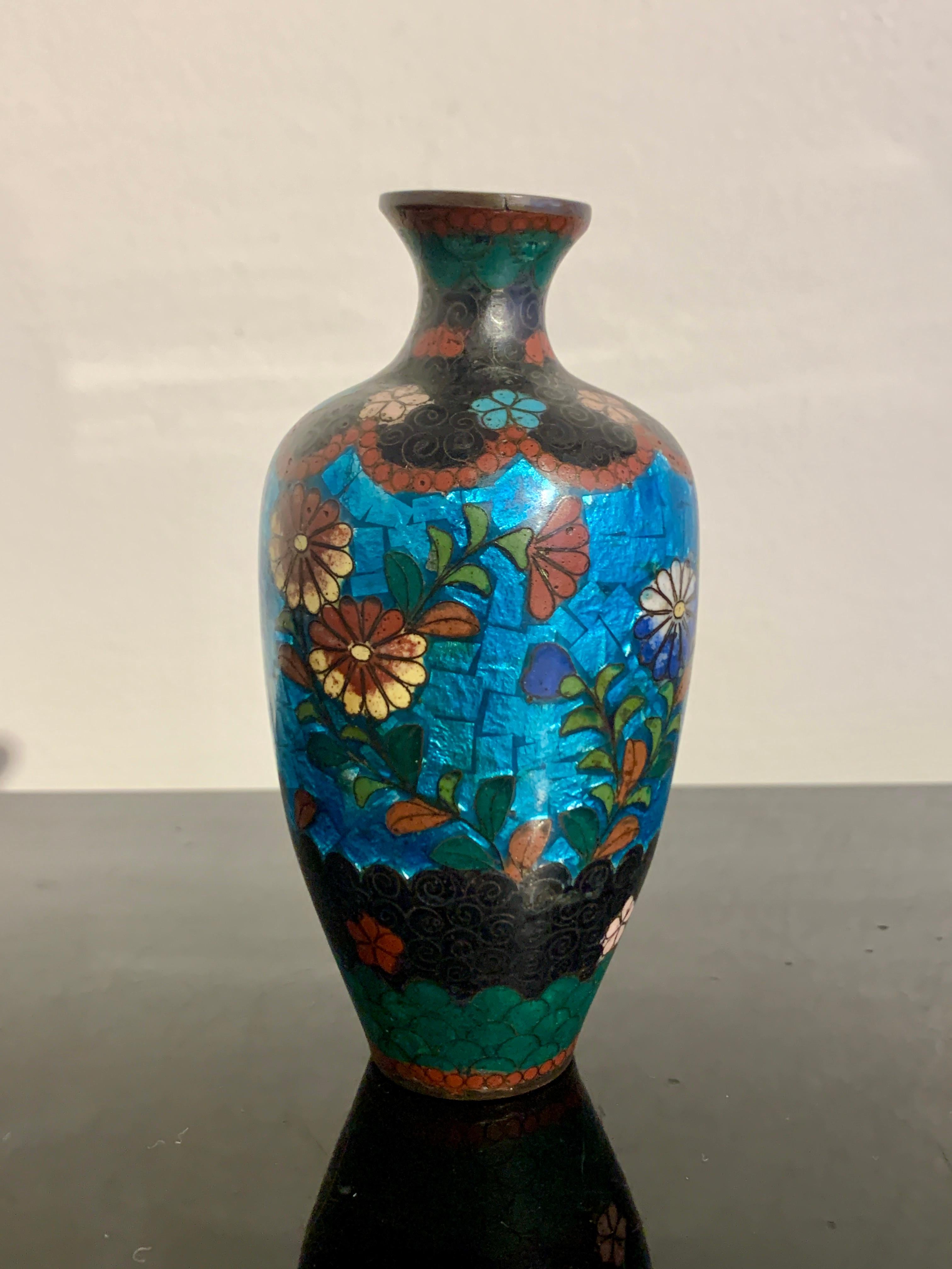 Meiji Group of 5 Small Japanese Cloisonne and Ginbari Vases, Early 20th Century, Japan For Sale