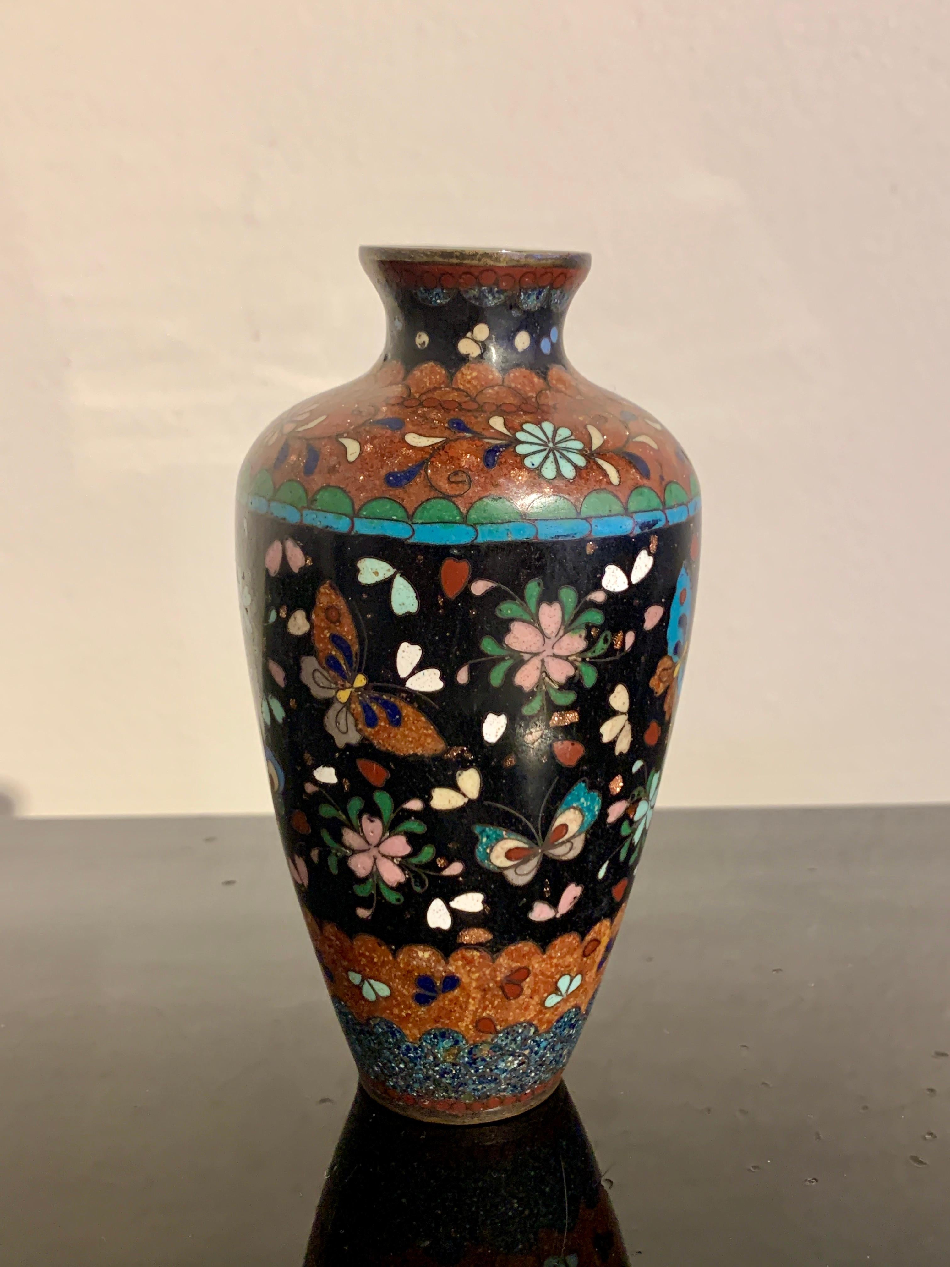 Foil Group of 5 Small Japanese Cloisonne and Ginbari Vases, Early 20th Century, Japan For Sale