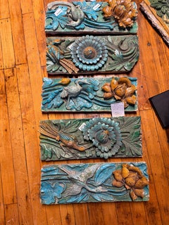 Antique Group of 5 Turquoise Roof Tiles  Architectural Decor