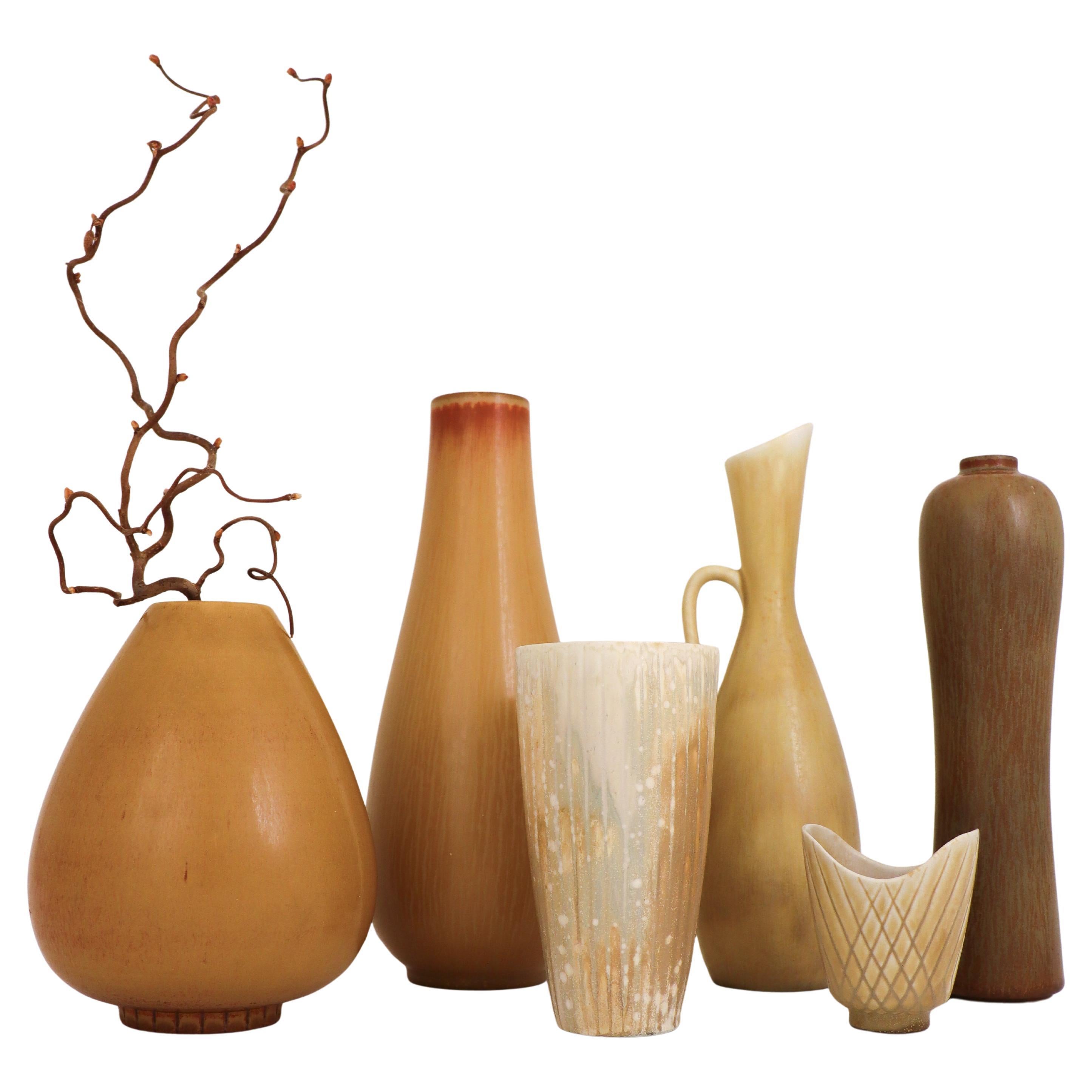Groupe de 5 vases en céramique jaune - Rörstrand - Gunnar Nylund - The Modernity en vente