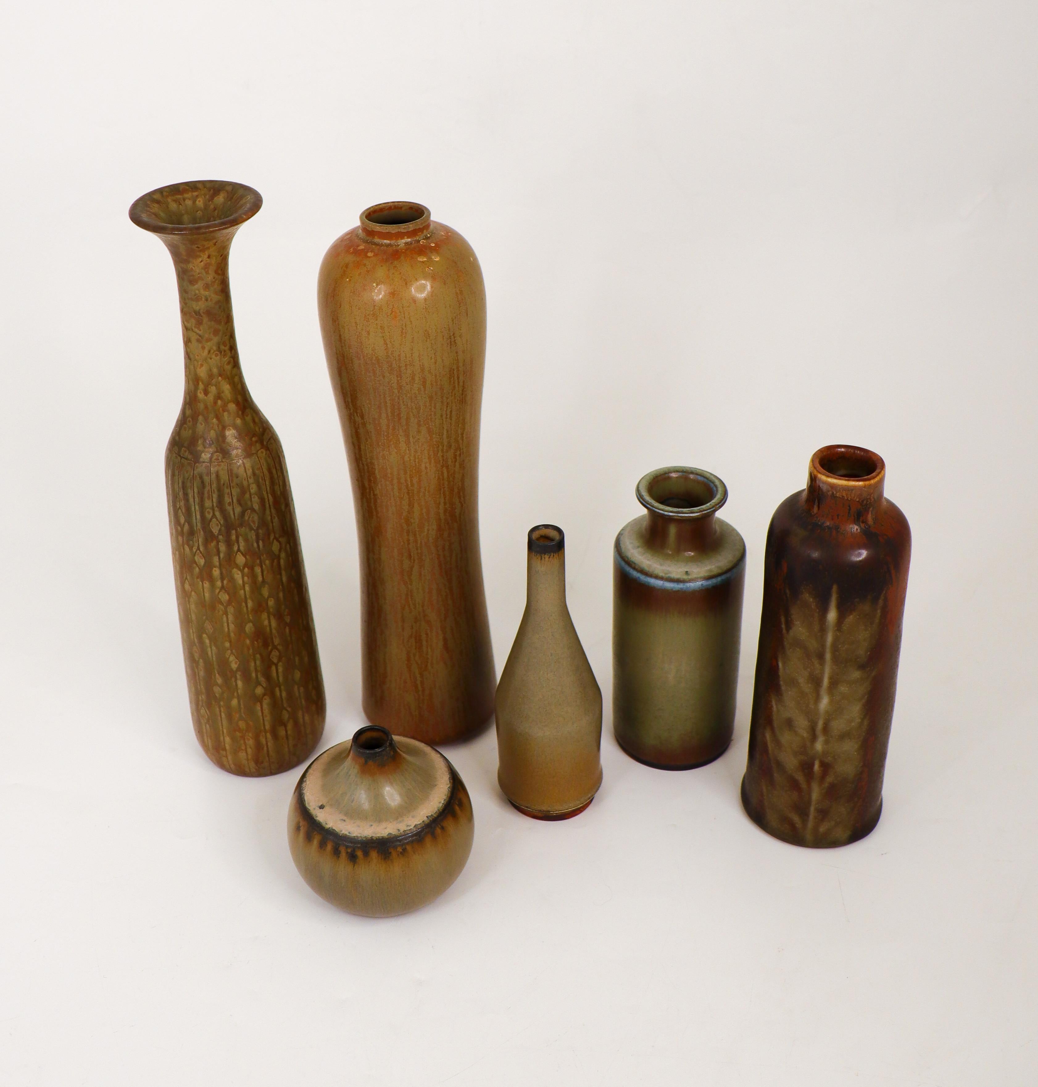Suédois Groupe de 6 vases Brown Céramique, Rörstrand - Gunnar Nylund & Carl-Harry Stålhane en vente