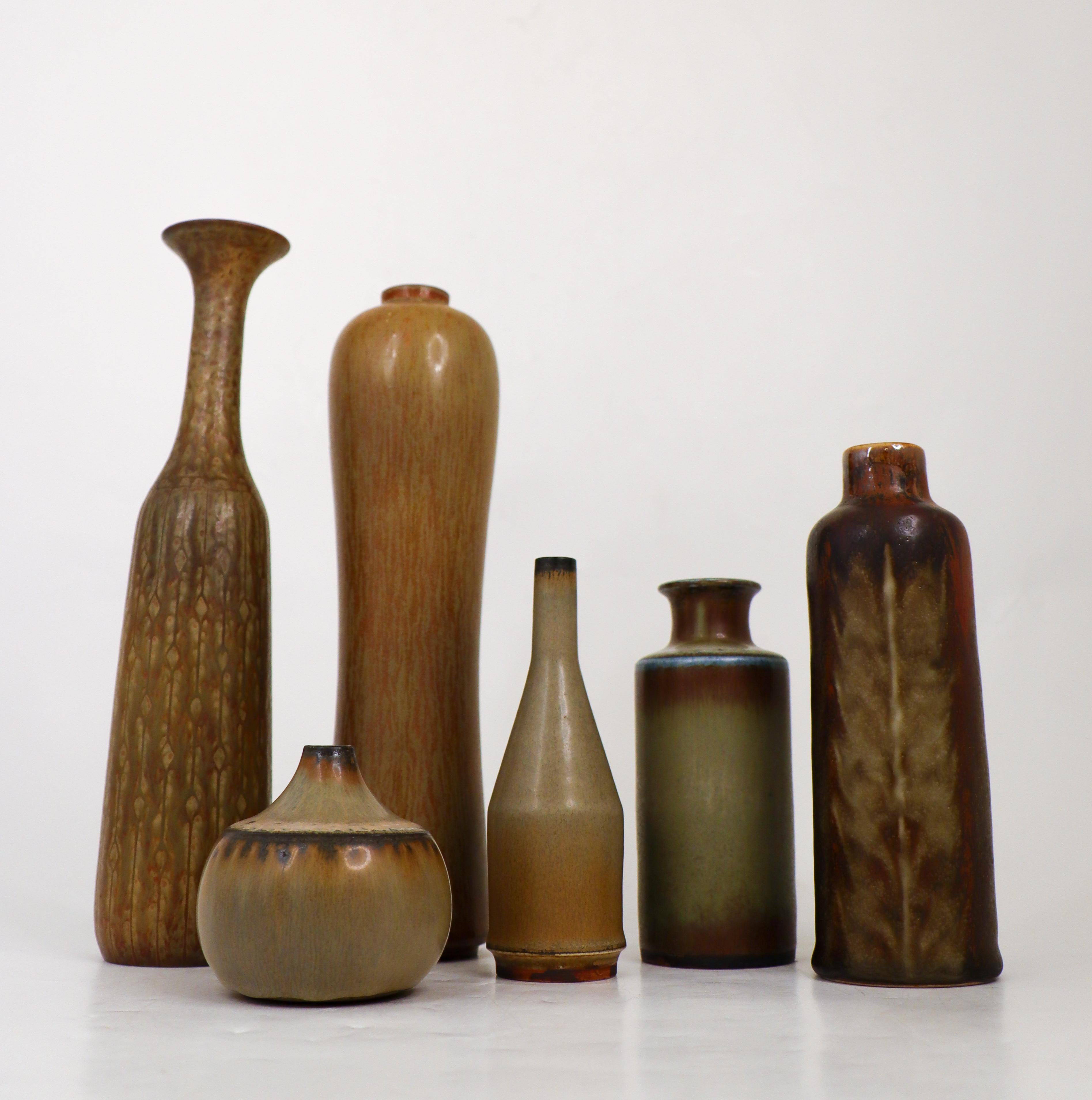 Group of 6 Brown Vases Ceramics, Rörstrand - Gunnar Nylund & Carl-Harry Stålhane In Excellent Condition For Sale In Stockholm, SE