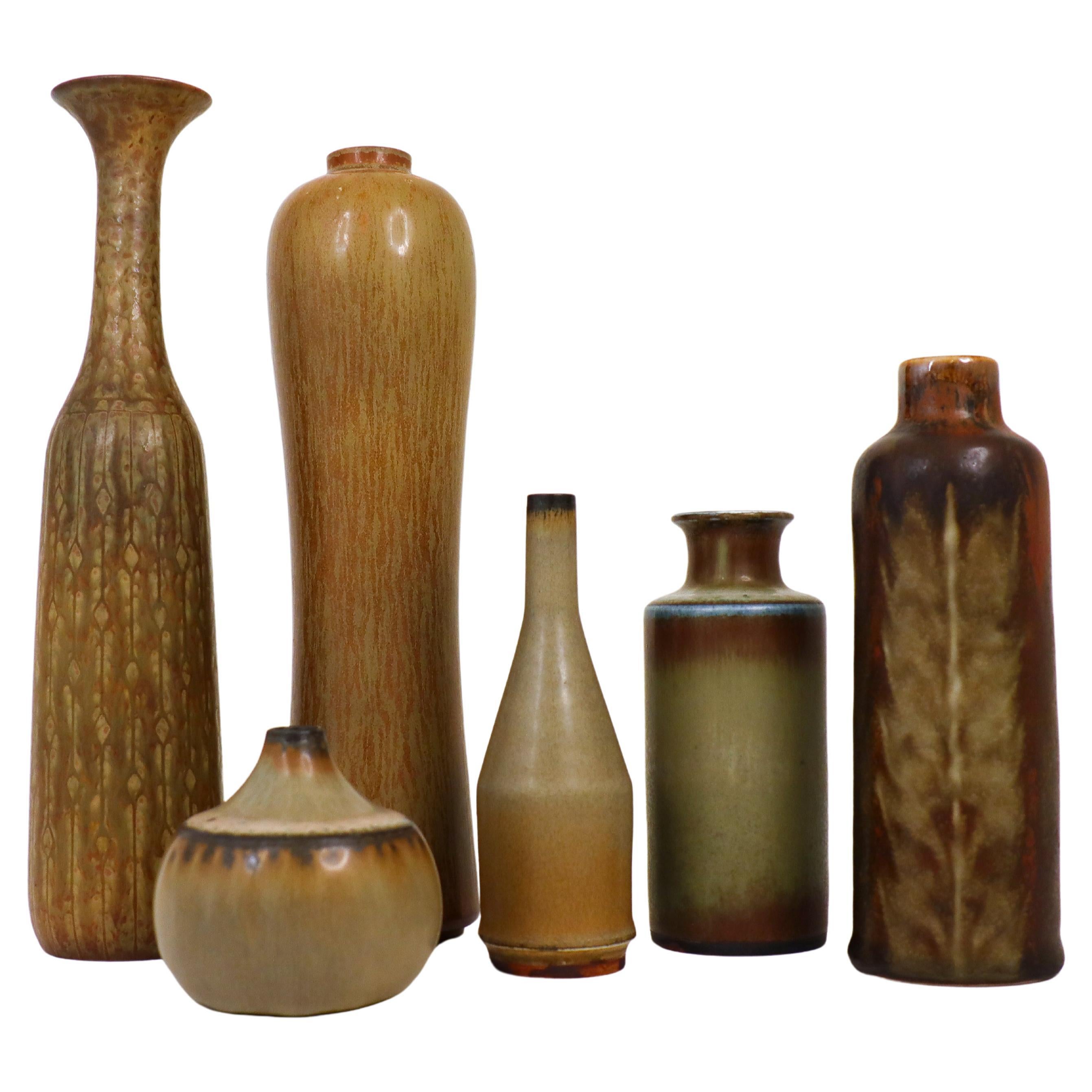 Groupe de 6 vases Brown Céramique, Rörstrand - Gunnar Nylund & Carl-Harry Stålhane en vente