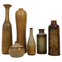 Groupe de 6 vases Brown Céramique, Rörstrand - Gunnar Nylund & Carl-Harry Stålhane