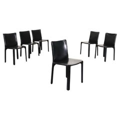Group of 6 Chairs Cab 412 Chairs Leather Metal, Italy, 1970s-1980s