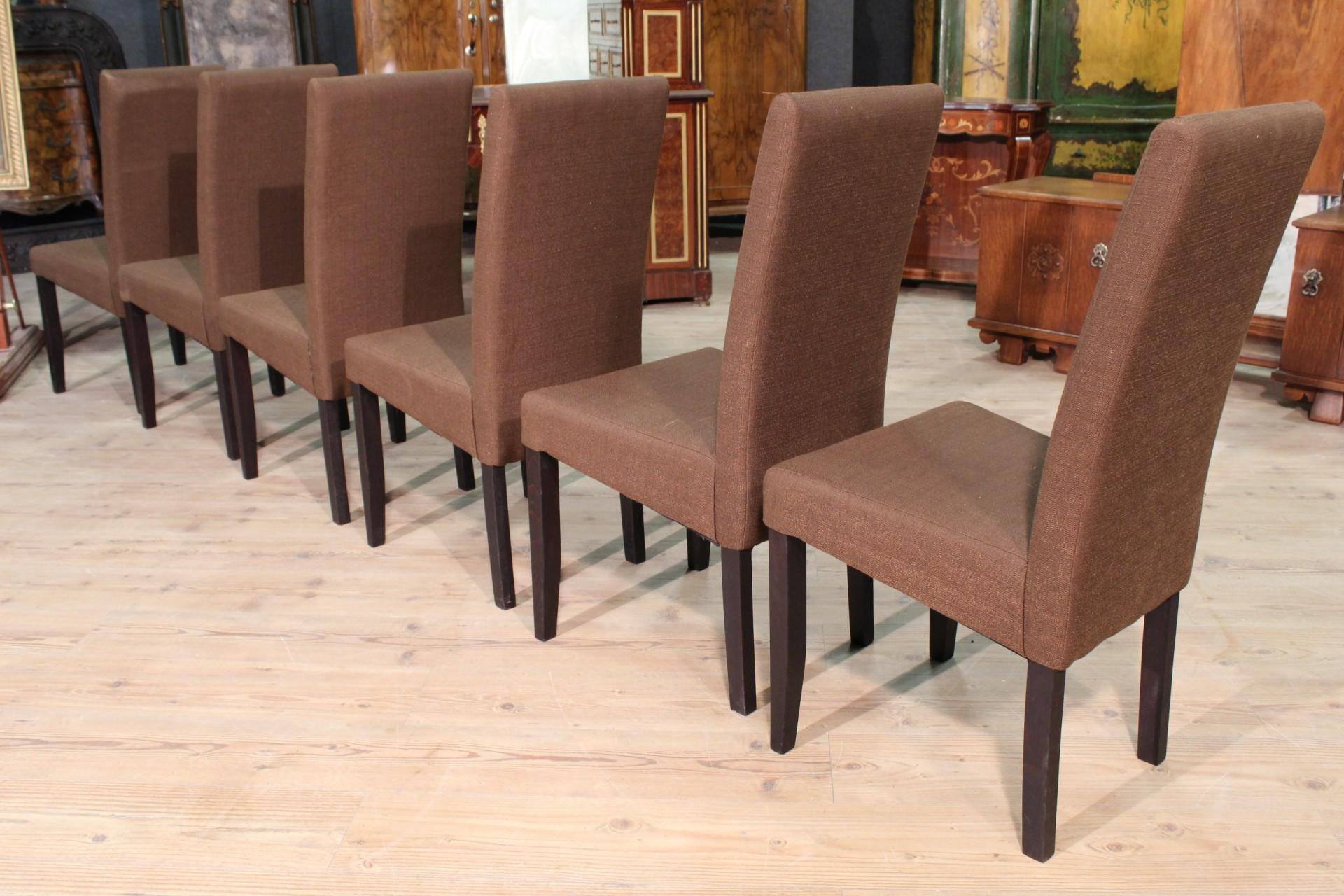European Group of 6 Chairs Covered in Fabric, 20th Century For Sale