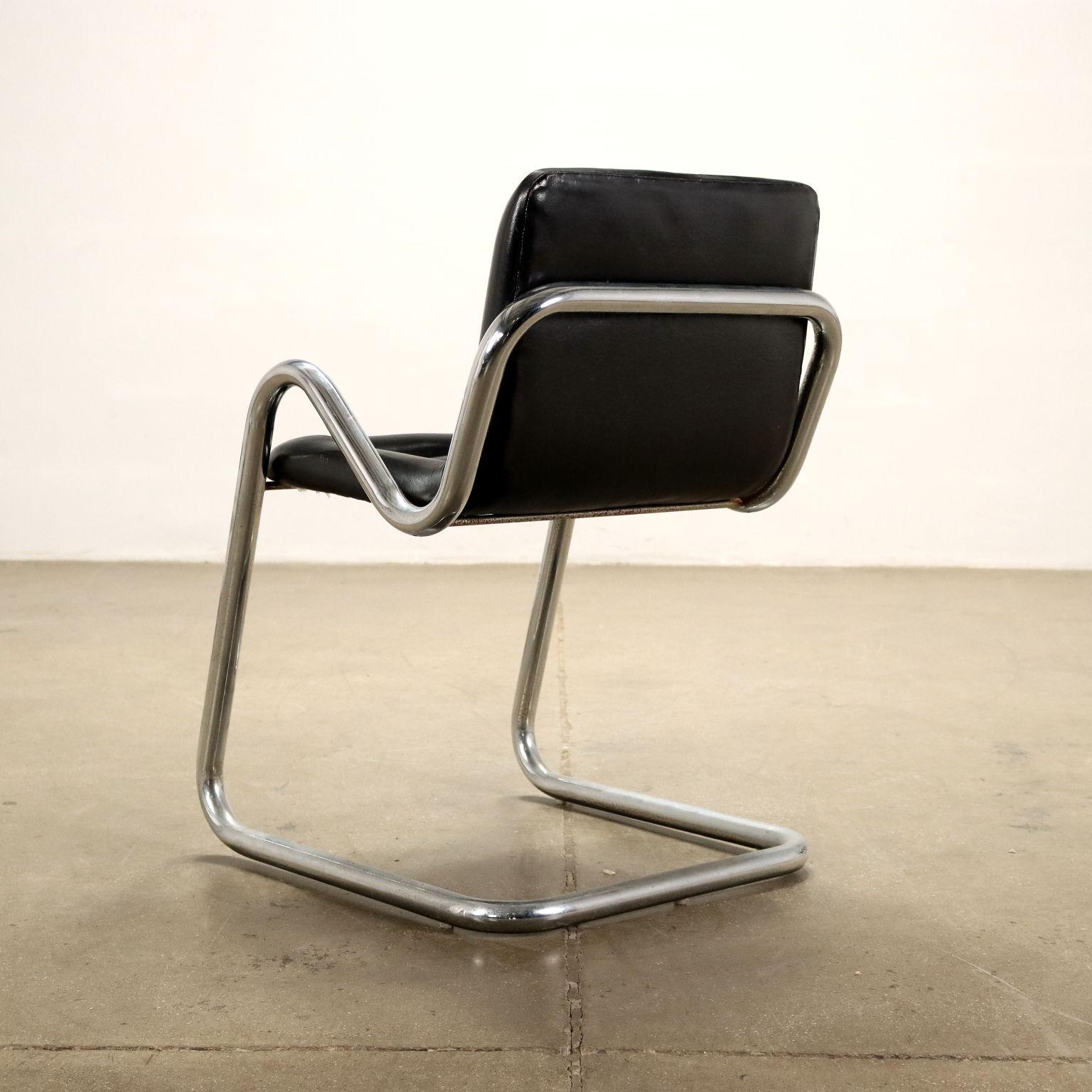 Metal Group of 6 Chairs Leatherette, Italy, 1970s