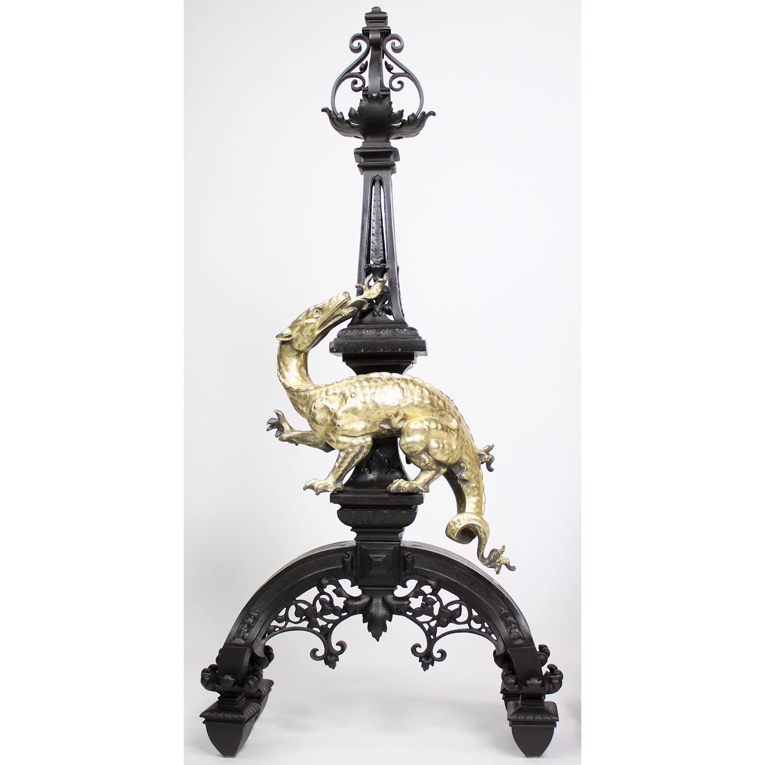 Belgian Group of 6 Franco/Dutch 19th/20th Century Japonisme Style Komodo Dragon Chenets For Sale
