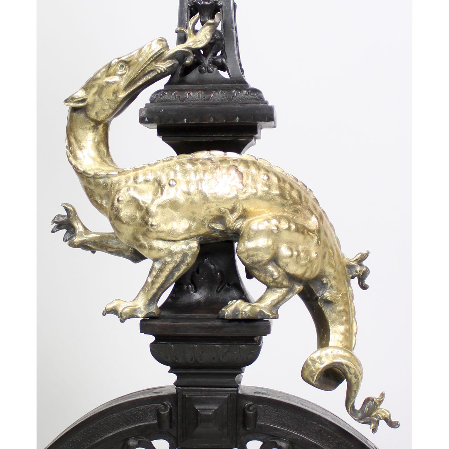 Group of 6 Franco/Dutch 19th/20th Century Japonisme Style Komodo Dragon Chenets In Good Condition For Sale In Los Angeles, CA