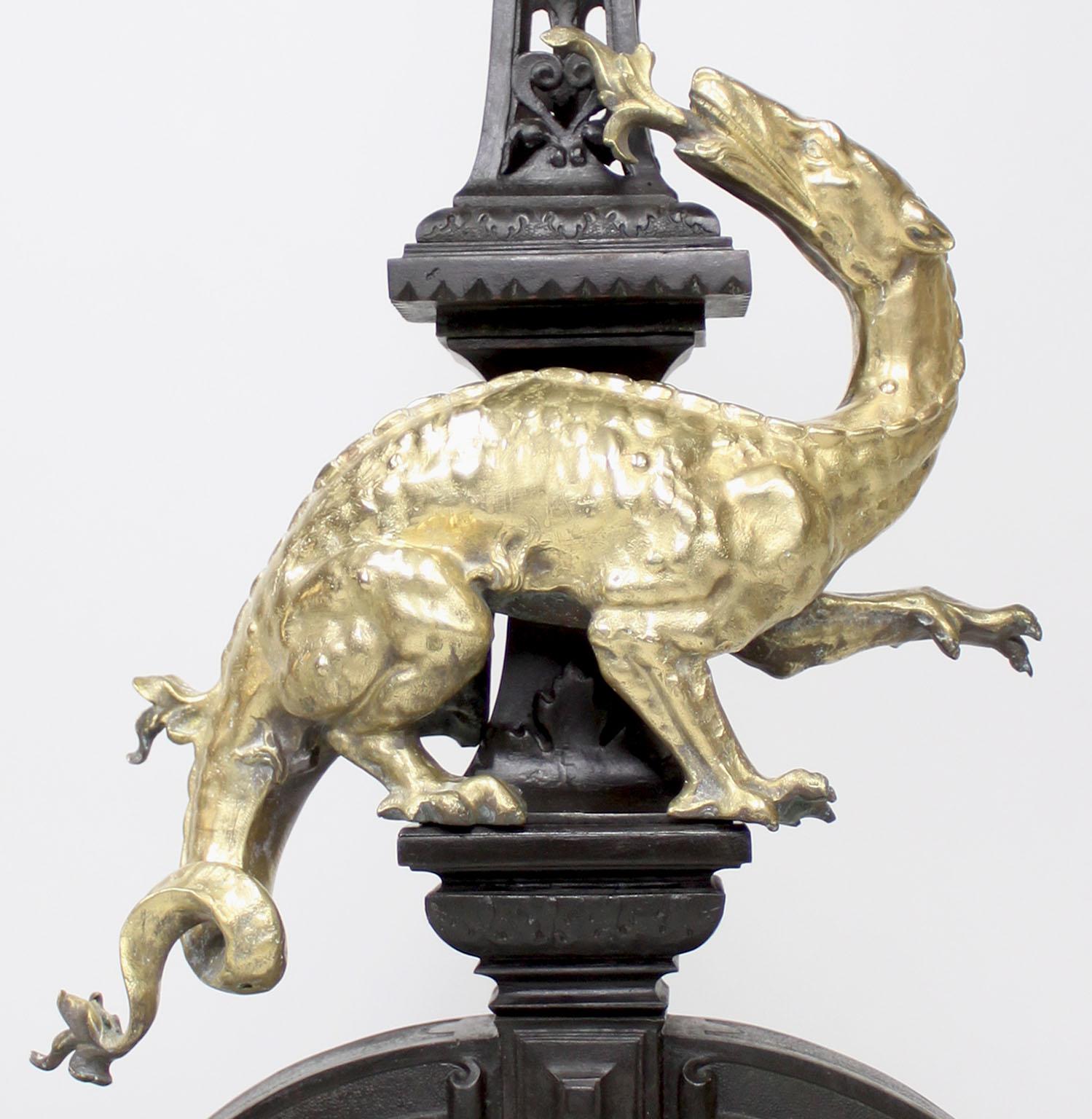 Early 20th Century Group of 6 Franco/Dutch 19th/20th Century Japonisme Style Komodo Dragon Chenets For Sale