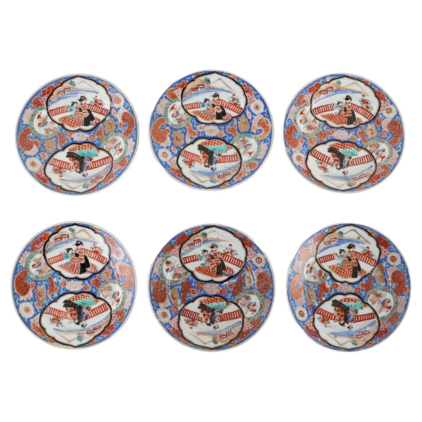6er-Teller aus Porzellan Japan, 19.-20. Jahrhundert, Japan, Meiji-Ära im Angebot