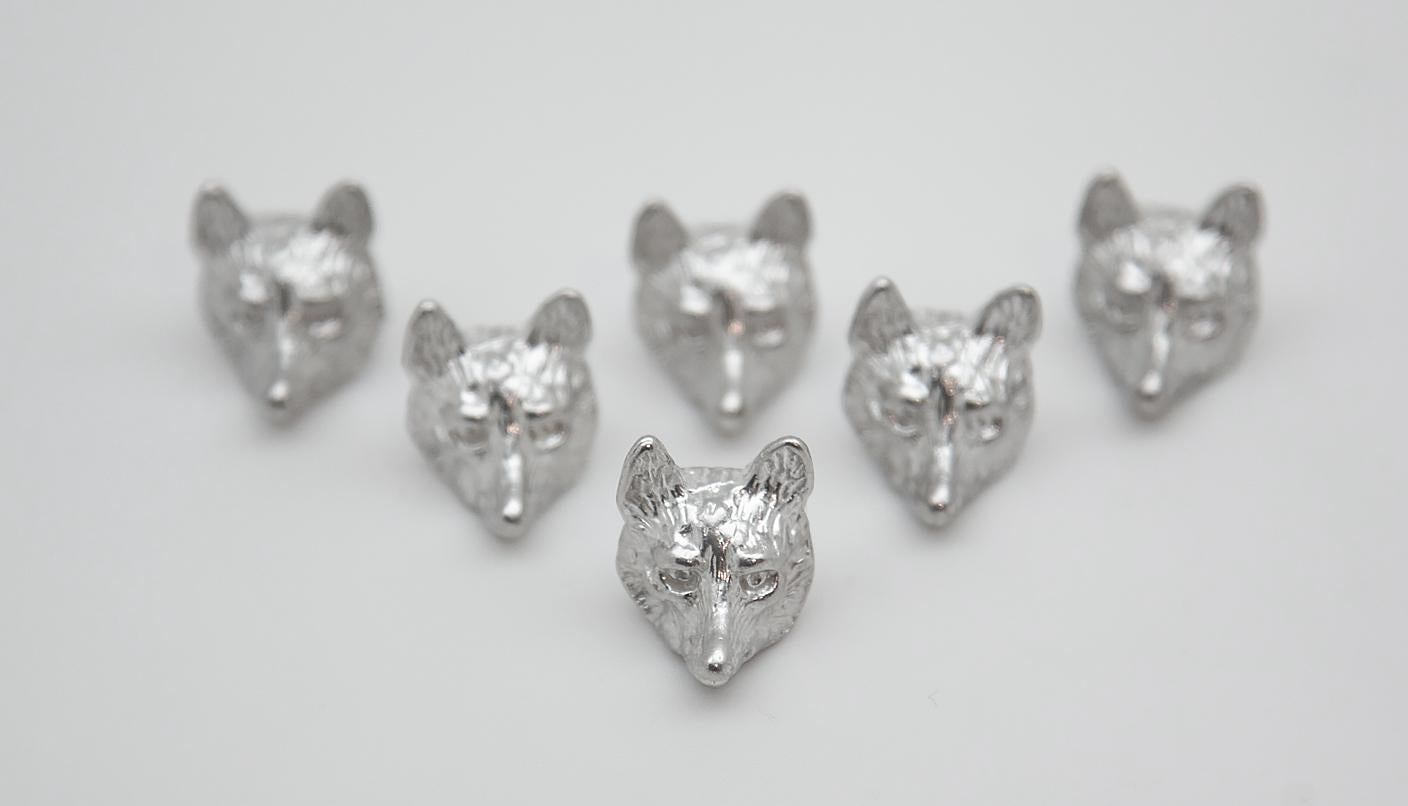 English Group of 6 Sterling Fox Head Place Card Holders