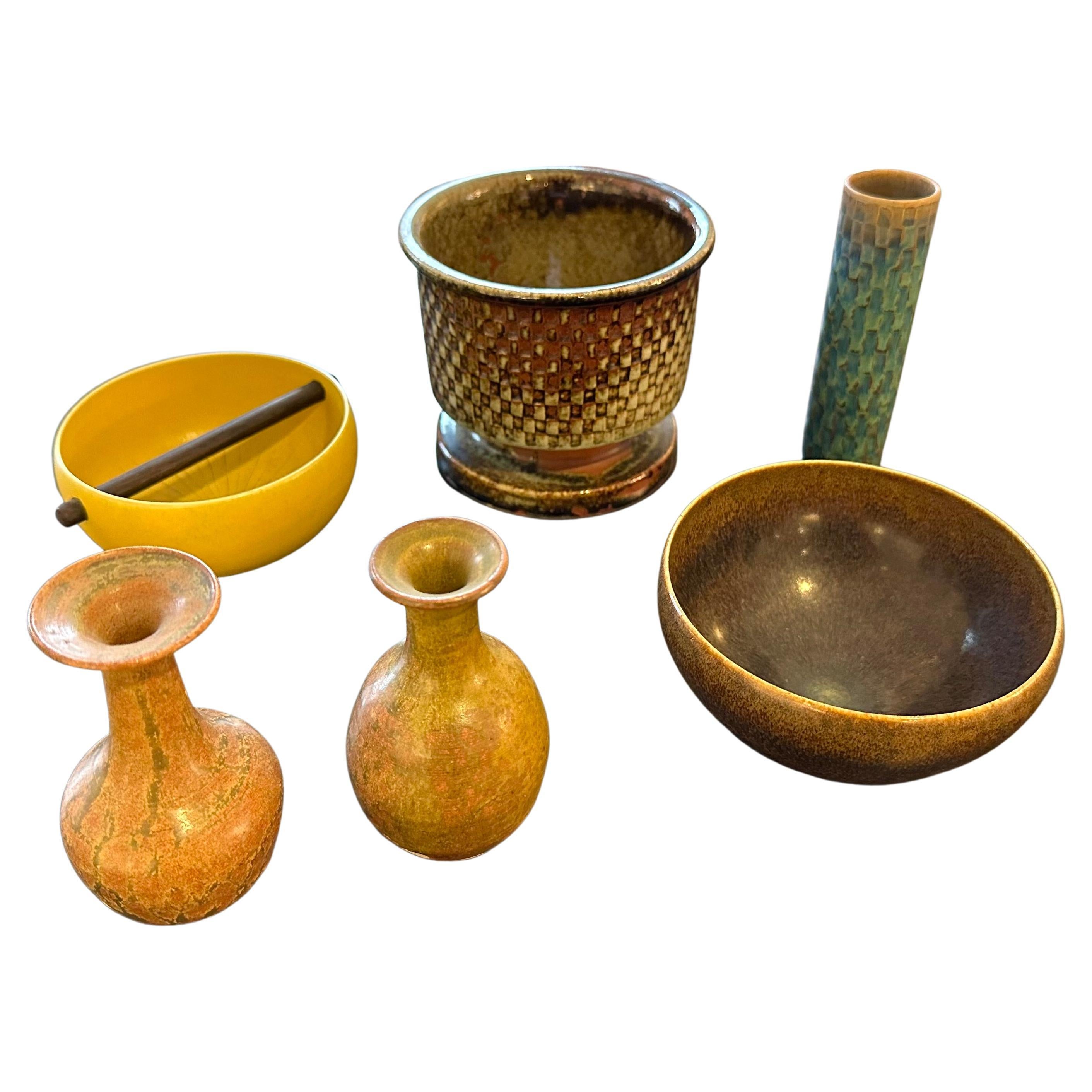 Group of 6 Stig Lindberg Studio Ceramic Cabinet Bowls and Vases For Sale