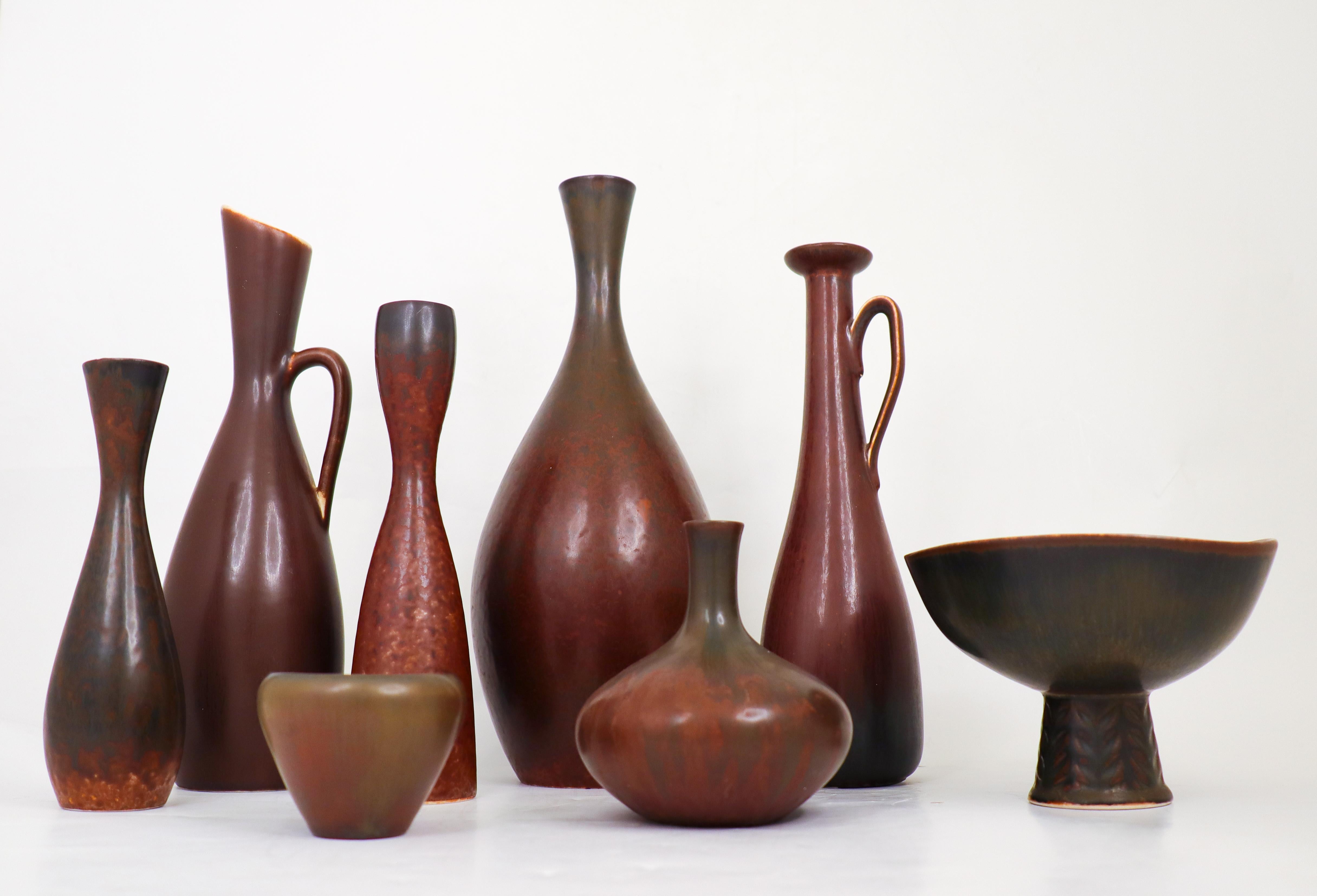 Suédois Groupe de 7 vases en céramique Brown, Rörstrand - Gunnar Nylund & Carl-Harry Stålhane en vente