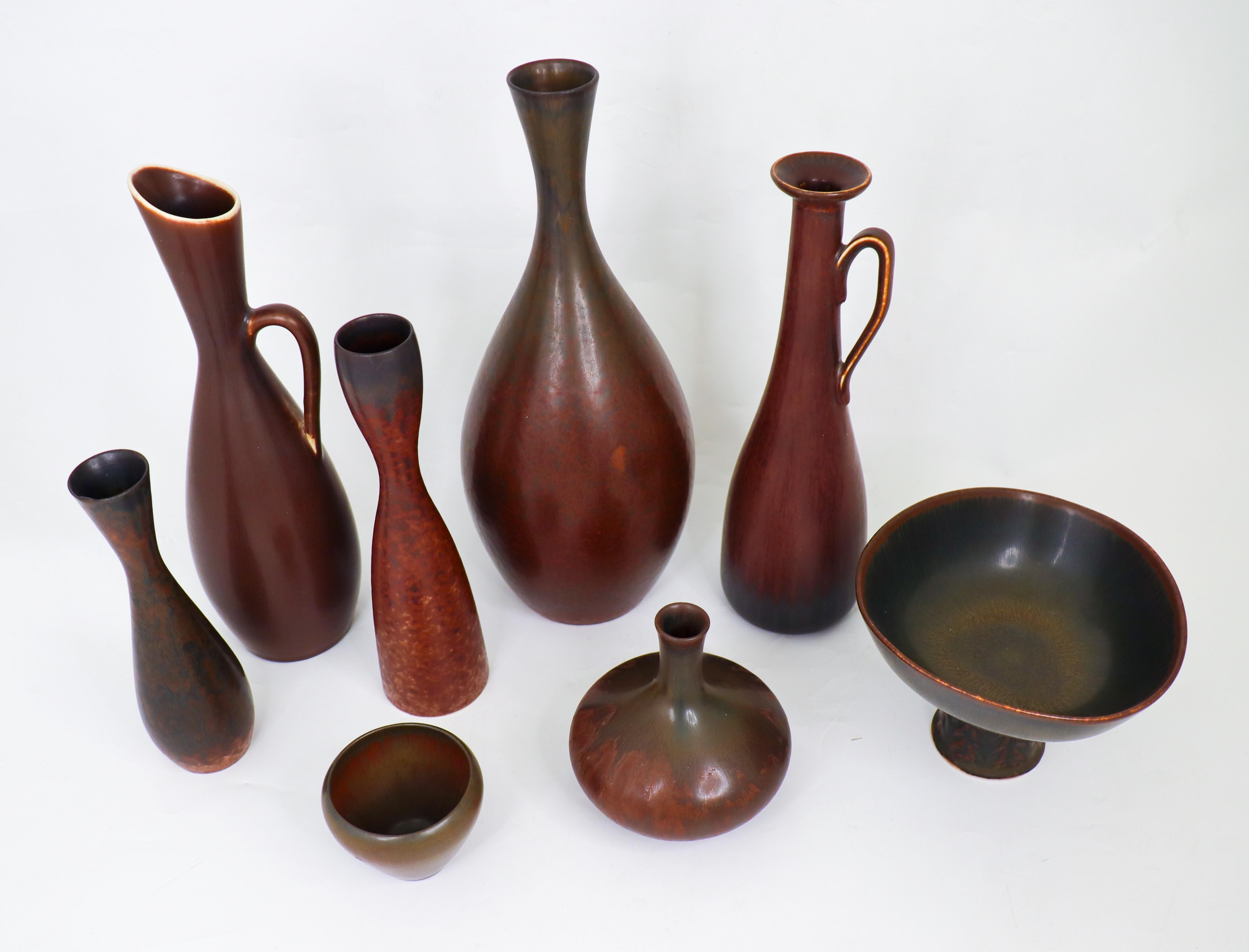 20ième siècle Groupe de 7 vases en céramique Brown, Rörstrand - Gunnar Nylund & Carl-Harry Stålhane en vente