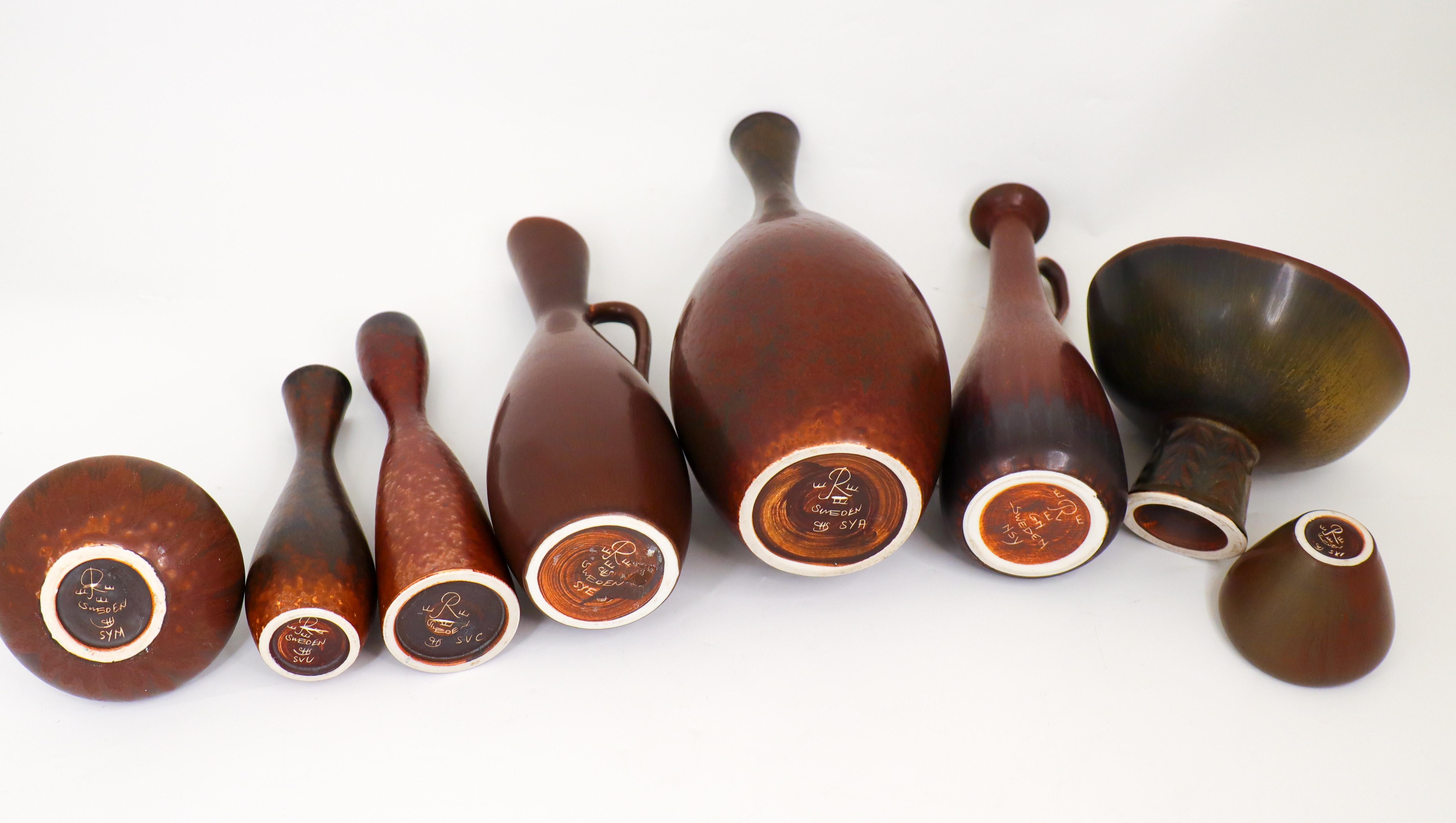 Porcelaine Groupe de 7 vases en céramique Brown, Rörstrand - Gunnar Nylund & Carl-Harry Stålhane en vente