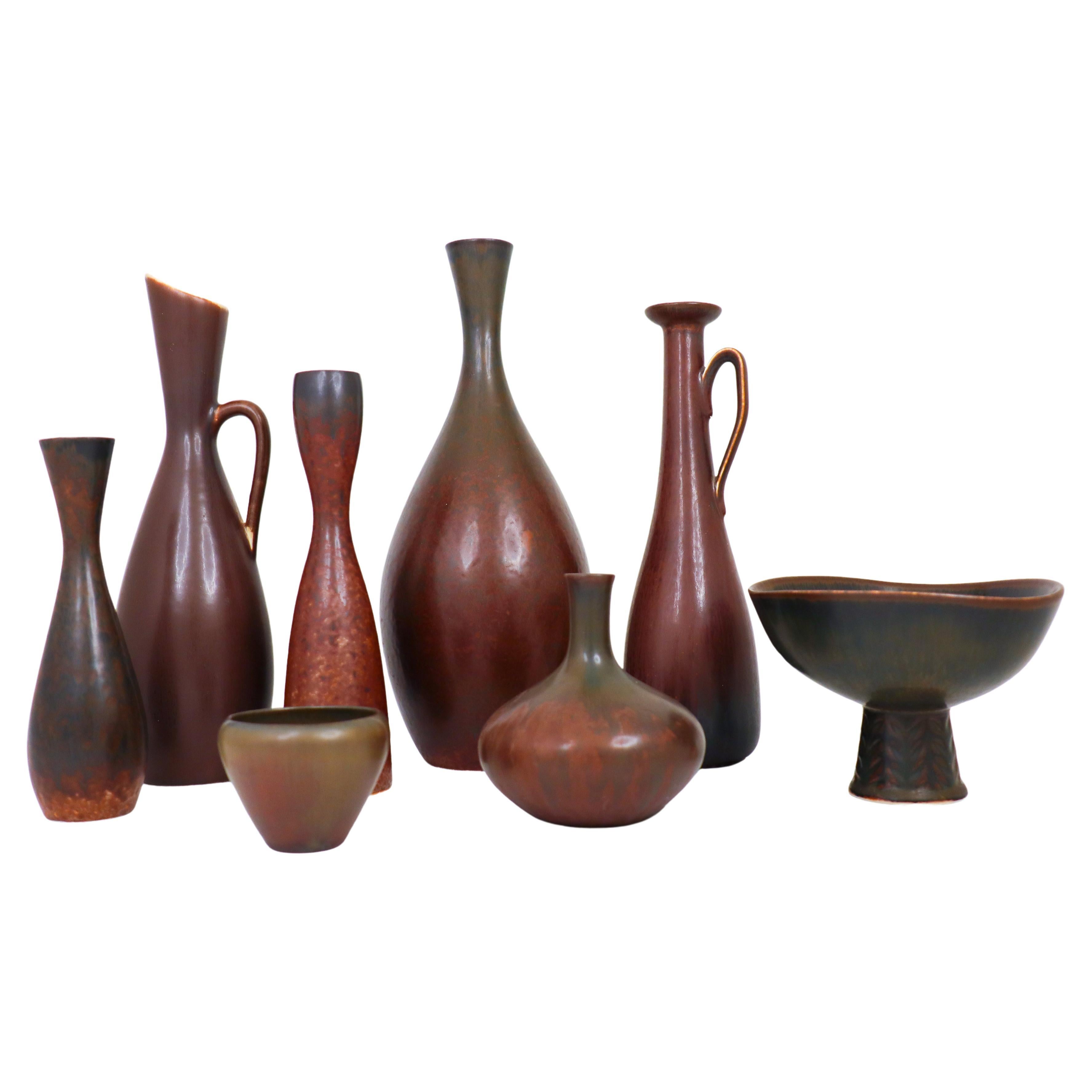 Group of 7 Brown Ceramic Vases, Rörstrand - Gunnar Nylund & Carl-Harry Stålhane For Sale