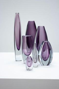 Groupe de 7 vases en verre "Sommerso" de Strömbergshyttan, Suède