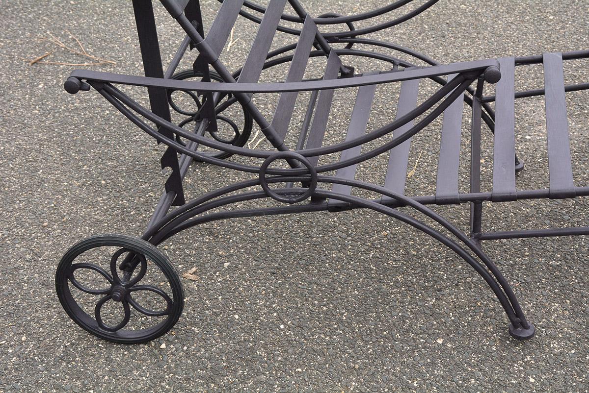 Group of 7-- 6 Metal Garden Dining Chairs and 1 Matching Chaise Lounge For Sale 5