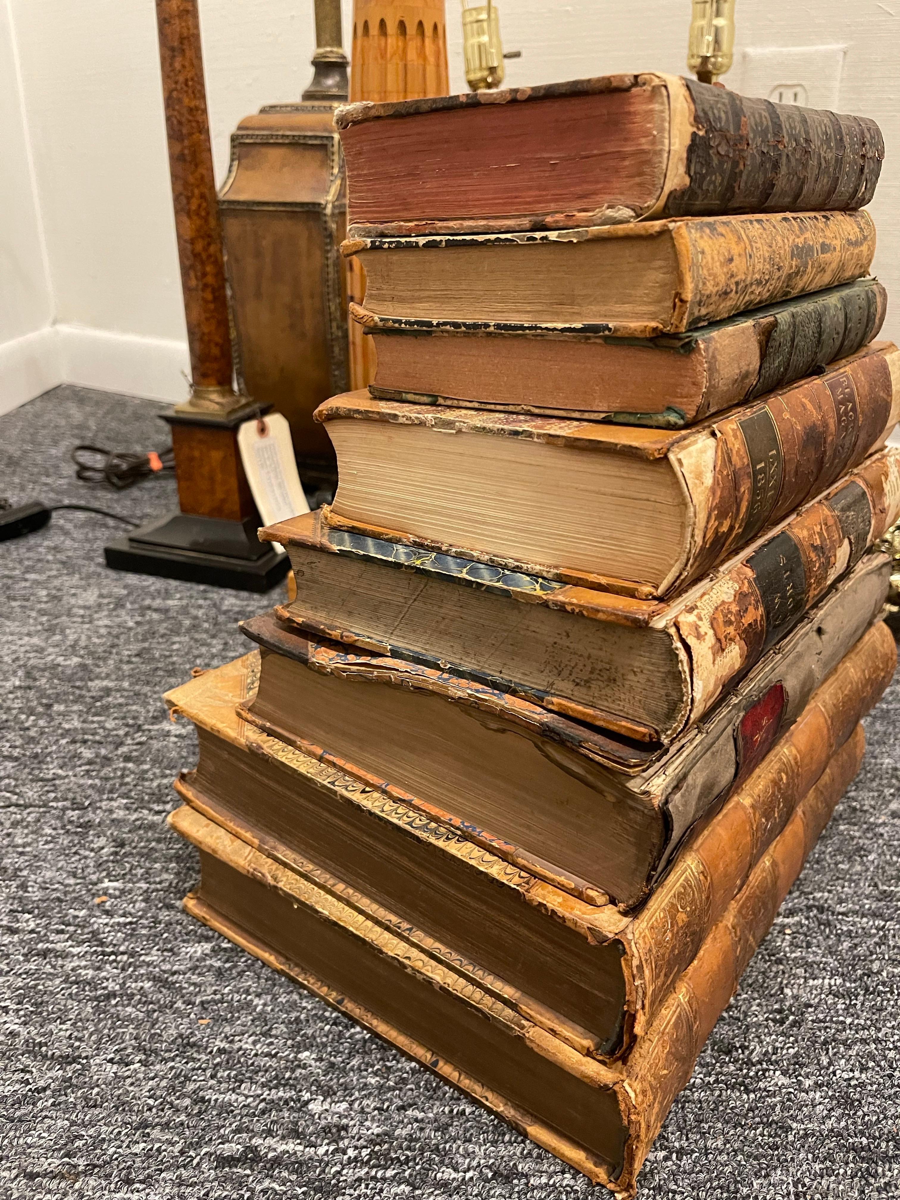 French Group of 8 Antique Leather Bound Books, 19th Century For Sale