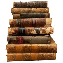 Gruppo di 8 libri antichi rilegati in pelle, XIX secolo