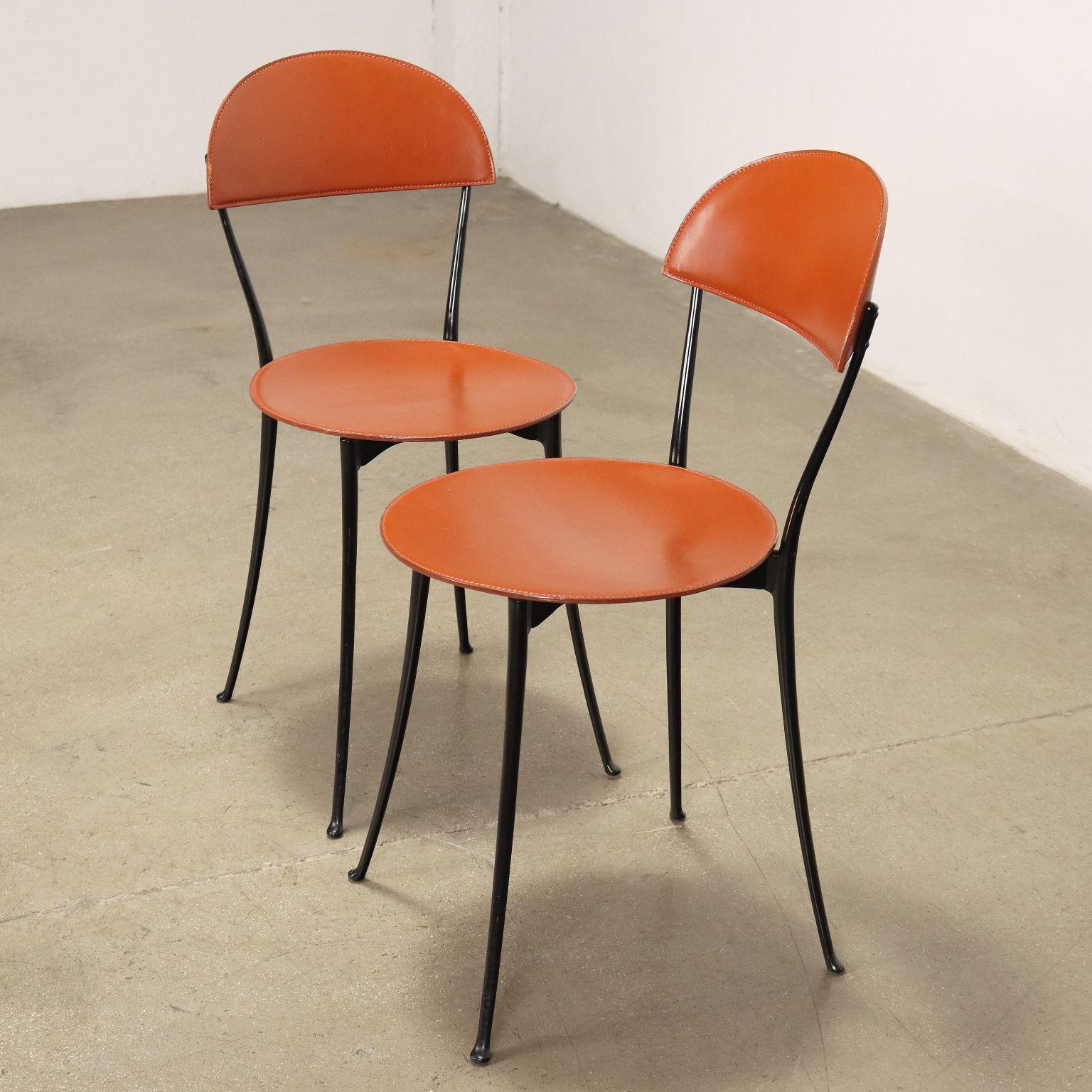Mid-Century Modern Group of 8 Chairs Zanotta Tonietta 2090 Leather, Italy, 1980s