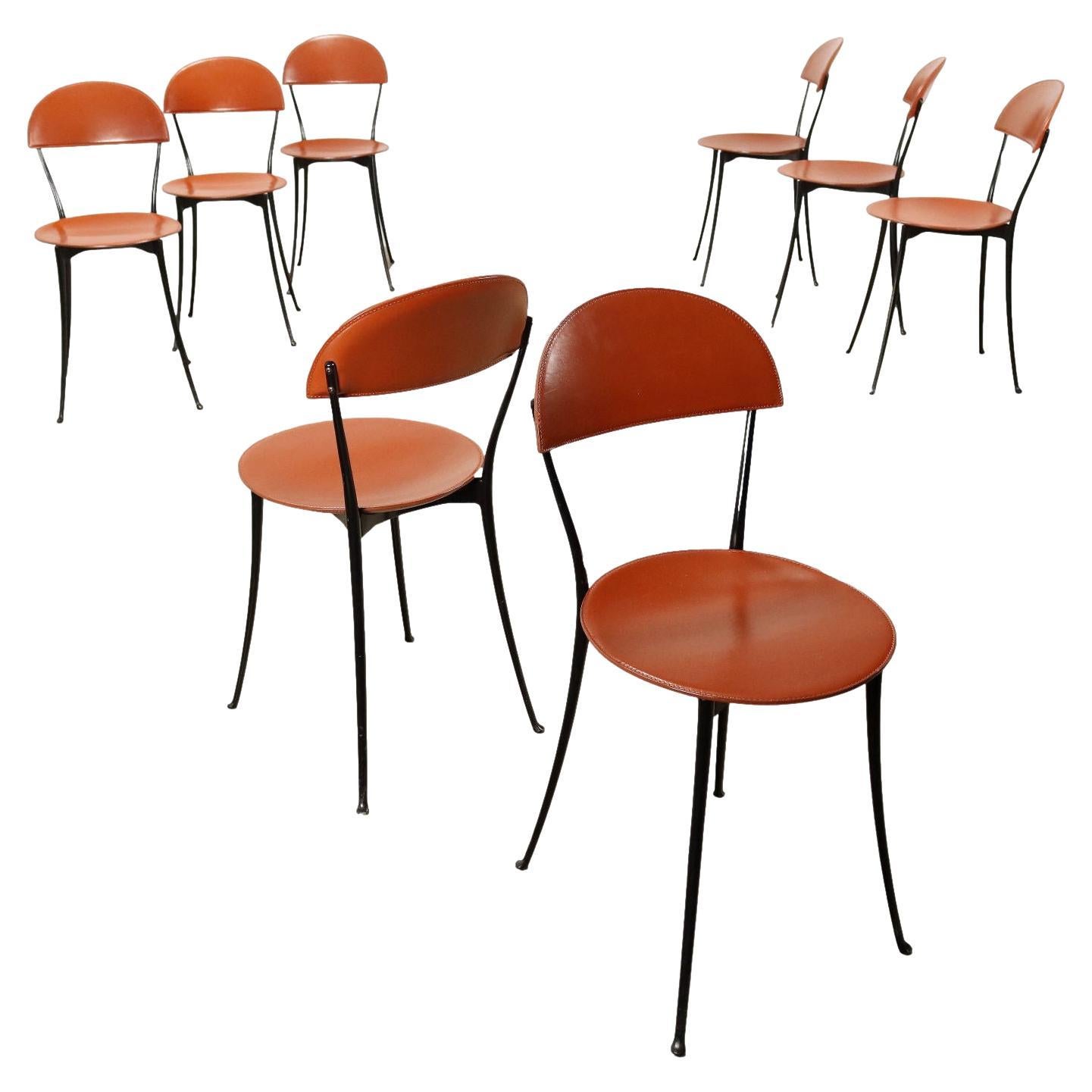 Group of 8 Chairs Zanotta Tonietta 2090 Leather, Italy, 1980s