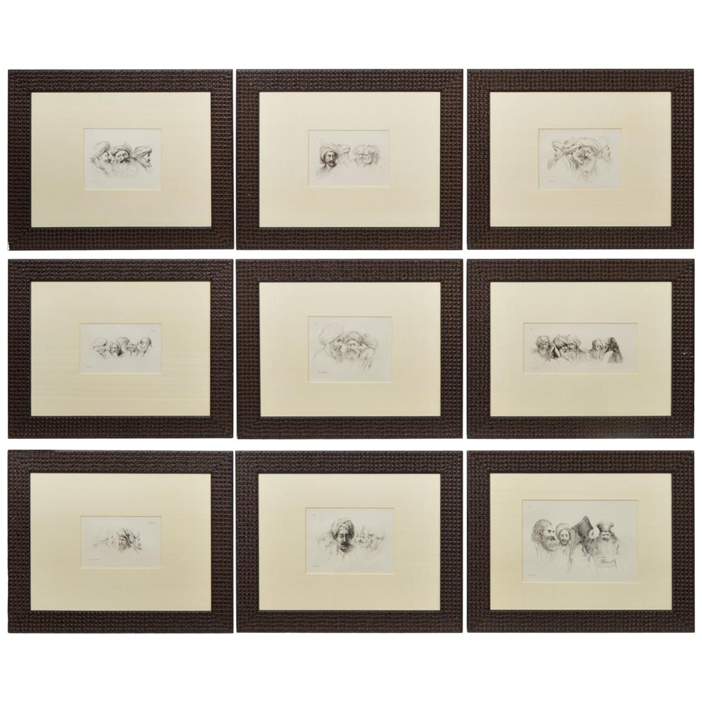 Group of 9 Framed Engraved Egyptology Book Plates by Vivant Denon, Early 20th C.