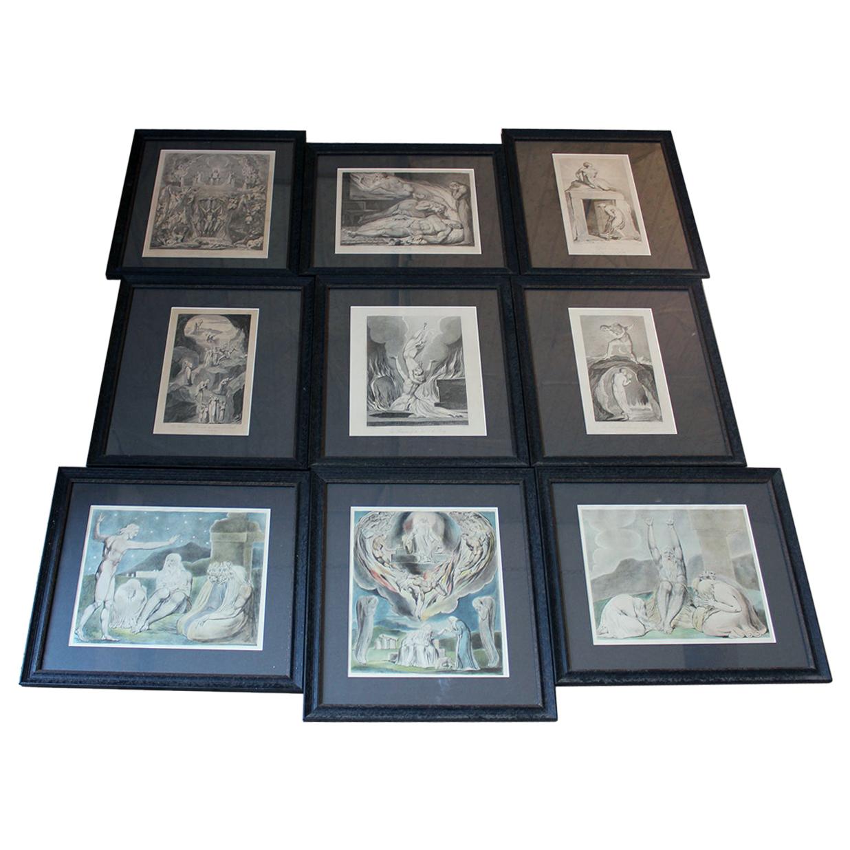 Group of 9 William Blake Artworks, 6 Engravings & 3 Watercolors