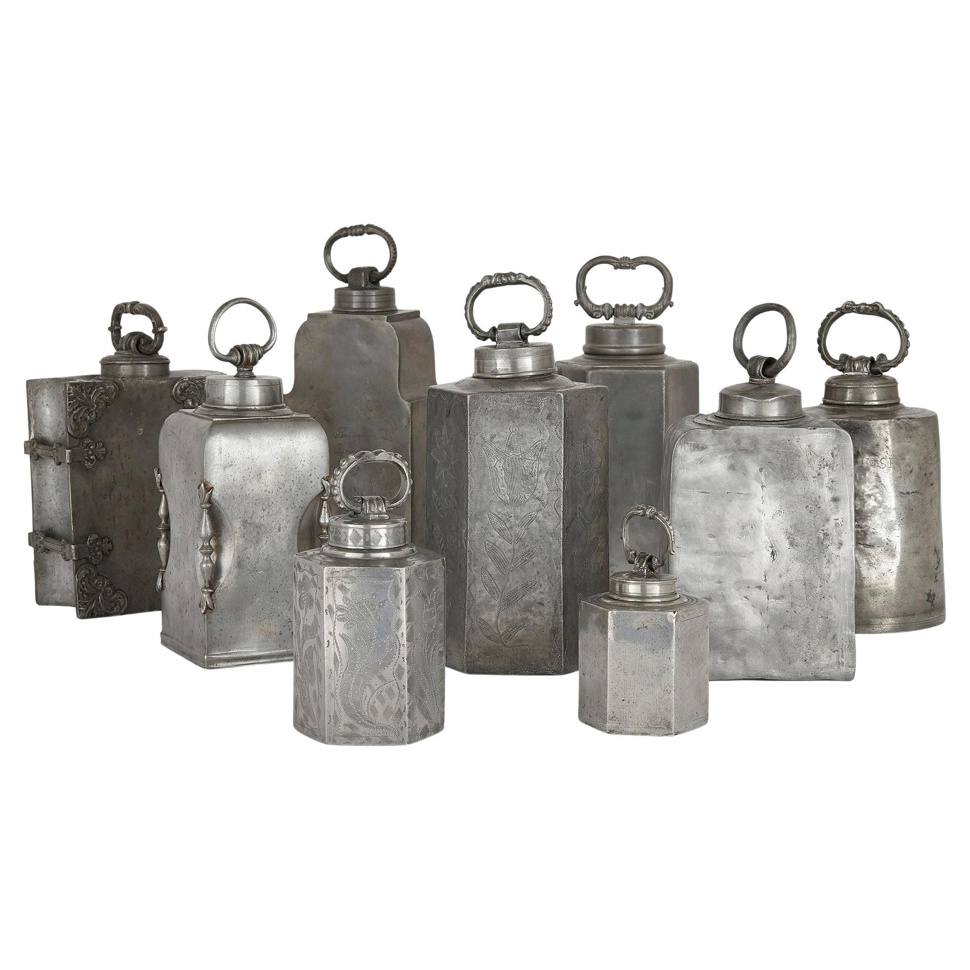 Group of Antique German Pewter Milk Jugs
