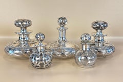 Group of Antique Sterling Silver Overlay Glass Perfume Bottles