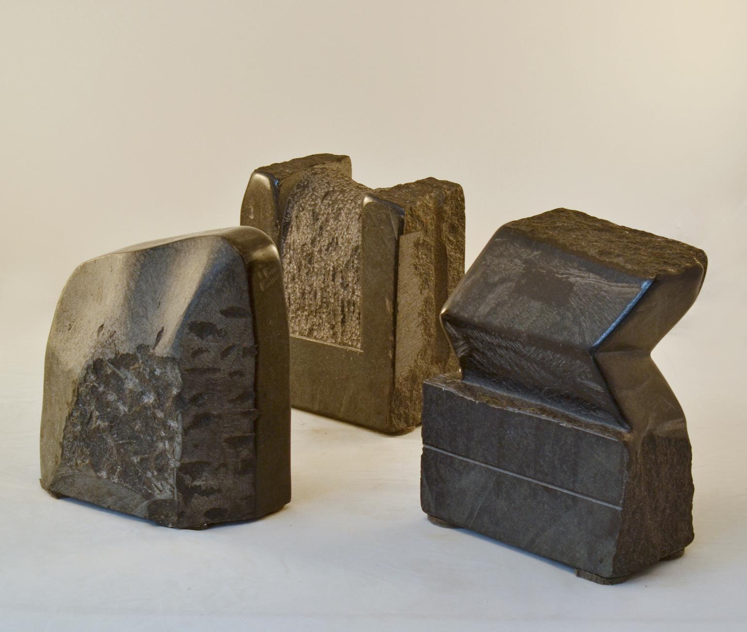 Hand-Carved Group of Black Granite Geometric Abstract Dutch Sculptures For Sale