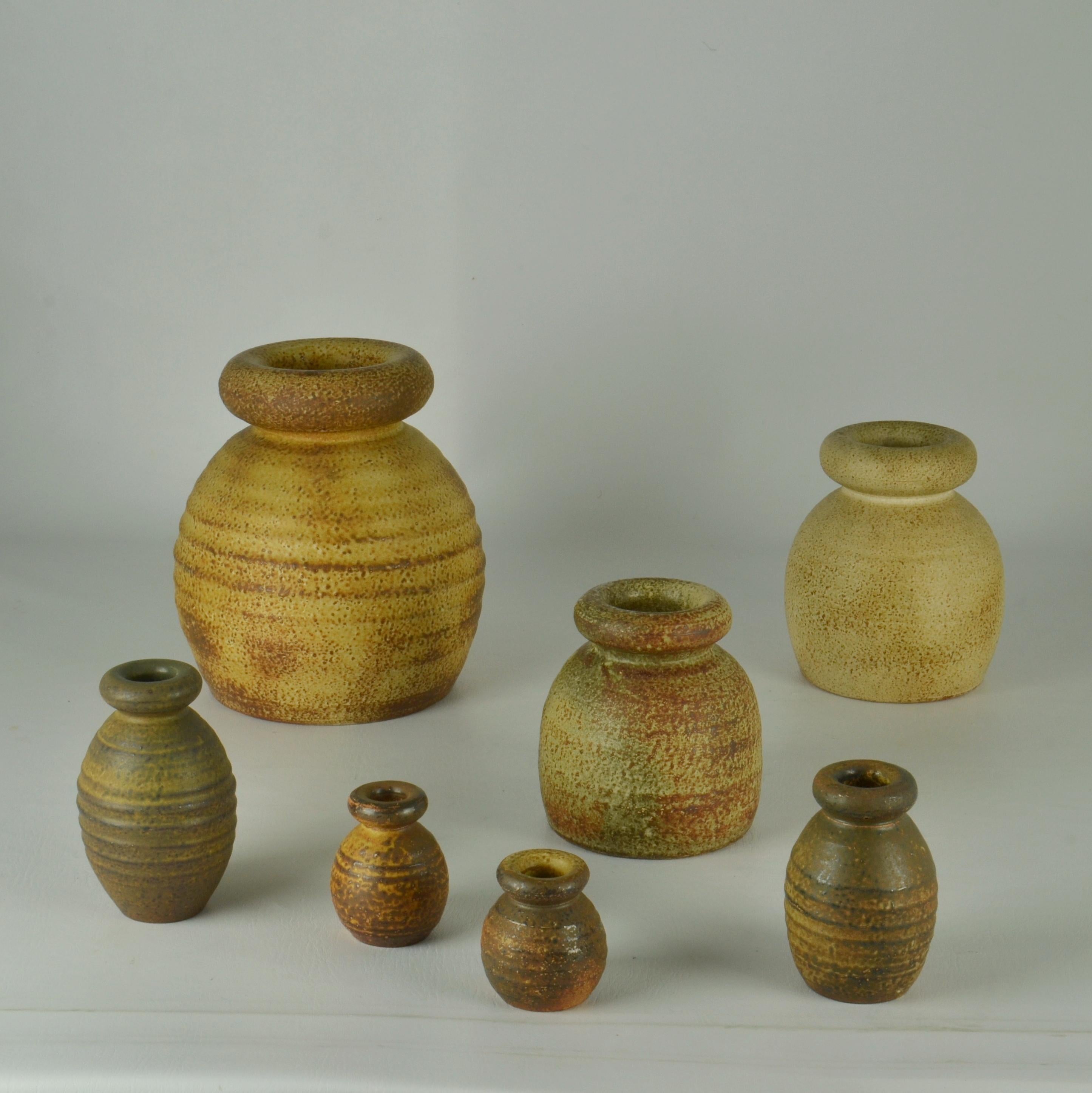 Dutch Group of Bulbous Studio Ceramic Vases with Rolled in Earth Tones by Piet Knepper For Sale