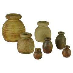 Group of Bulbous Studio Ceramic Vases with Rolled in Earth Tones by Piet Knepper
