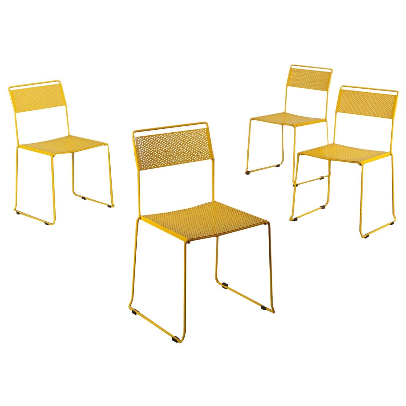 Group of Chairs Enameled Metal, Italy, 1970s-1980s