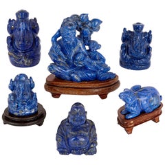 Antique Group of Chinese Carved Lapis Figurines