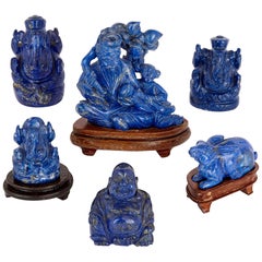 Groupe de figurines chinoises en lapis sculpté