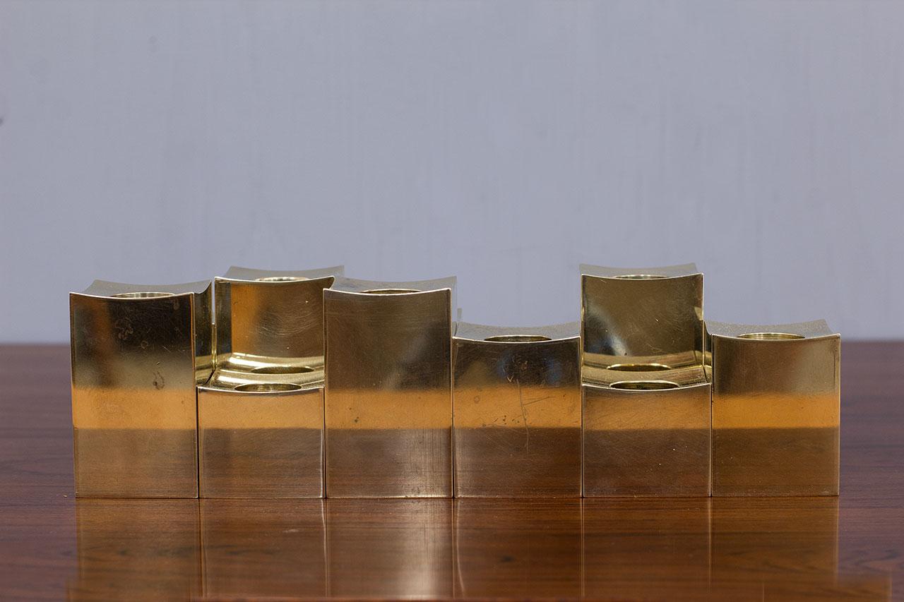 Group of Cubic Solid Brass Candlesticks by Gusum Metallslöjden, Sweden For Sale 1