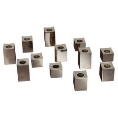 Group of Cubic Solid Brass Candlesticks by Gusum Metallslöjden, Sweden