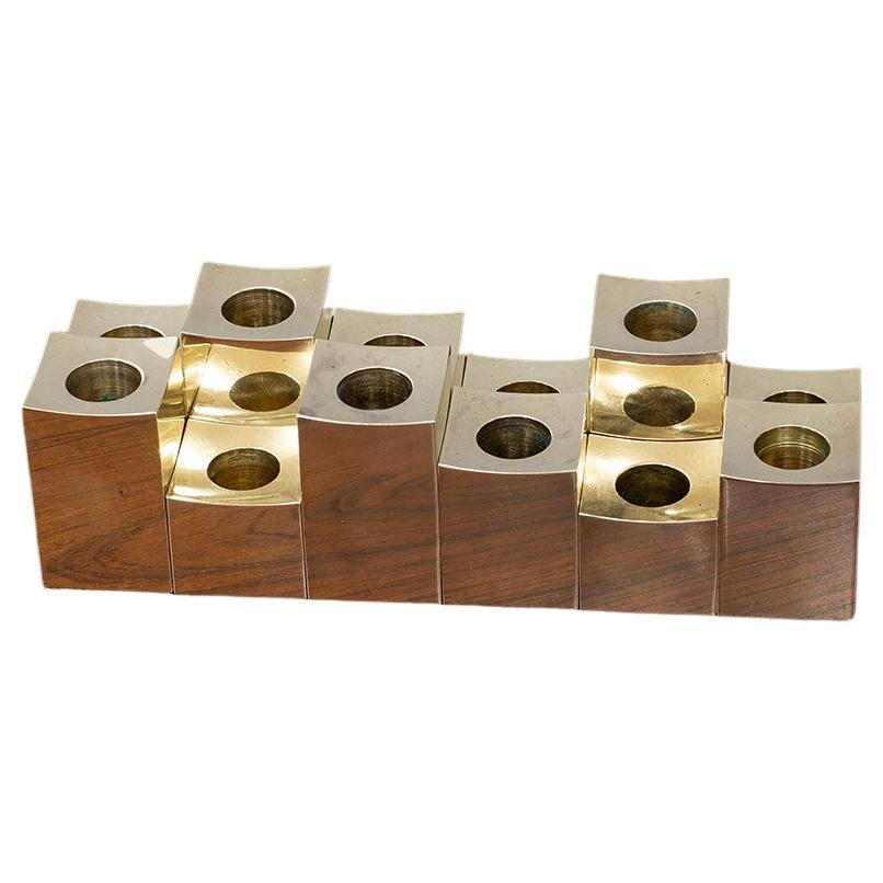 Group of Cubic Solid Brass Candlesticks by Gusum Metallslöjden, Sweden For Sale